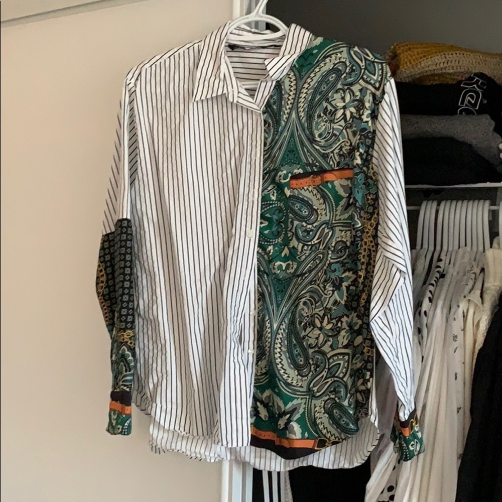 🦋3/$50 Zara Patchwork Eclectic Contrast Oversized Bohemian Maximalist Shirt S